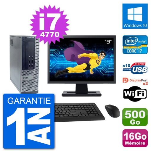 Dell Optiplex 7020 SFF Computer - 19" Screen, Intel i7-4770, 16GB RAM, 500GB Hard Drive, Windows 10, WiFi