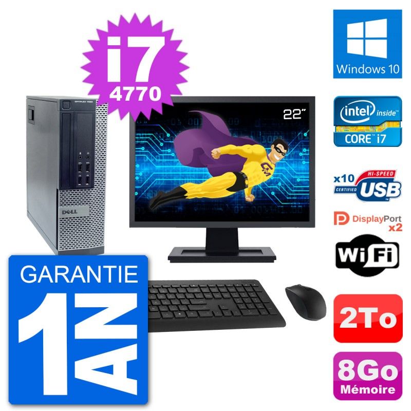 Dell Optiplex 7020 SFF Computer - 22" Screen, Intel i7-4770, 8GB RAM, 2TB Hard Drive, Windows 10, WiFi