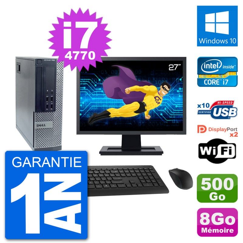 Dell Optiplex 7020 SFF Computer - 27" Screen, Intel i7-4770, 8GB RAM, 500GB Hard Drive, Windows 10, WiFi