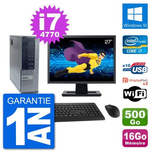 Dell Optiplex 7020 SFF Desktop Computer, 27" Screen, Intel i7-4770, 16GB RAM, 500GB HDD, Windows 10, WiFi