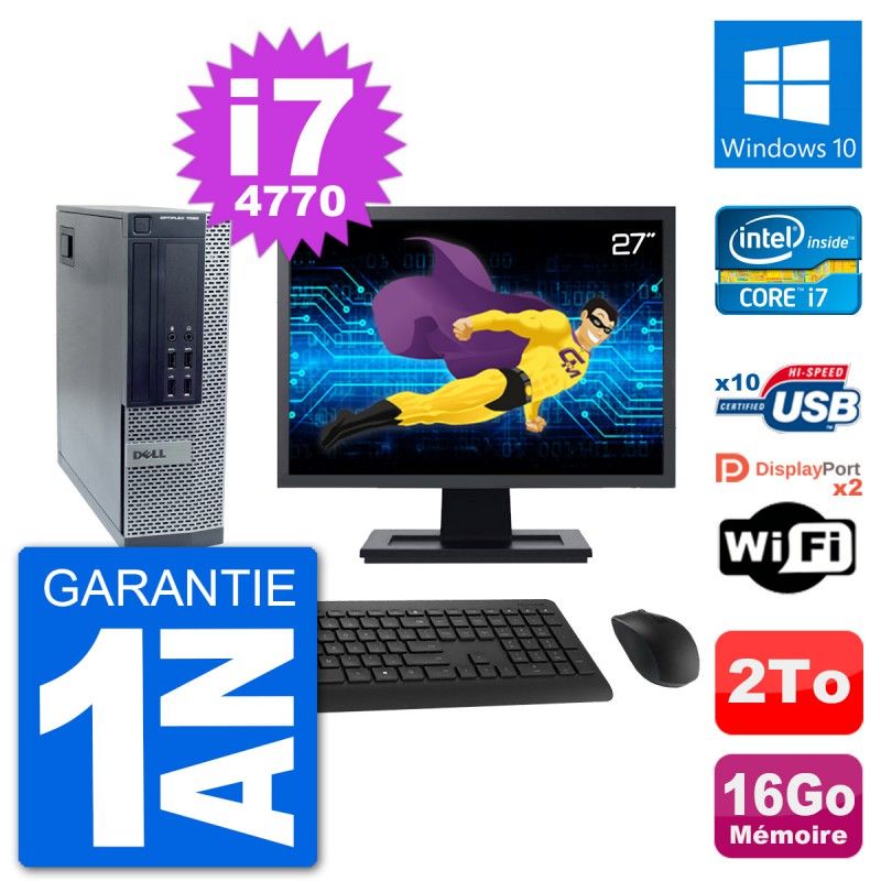 Dell Optiplex 7020 SFF Computer - 27" Screen, Intel i7-4770, 16GB RAM, 2TB HDD, Windows 10, WiFi