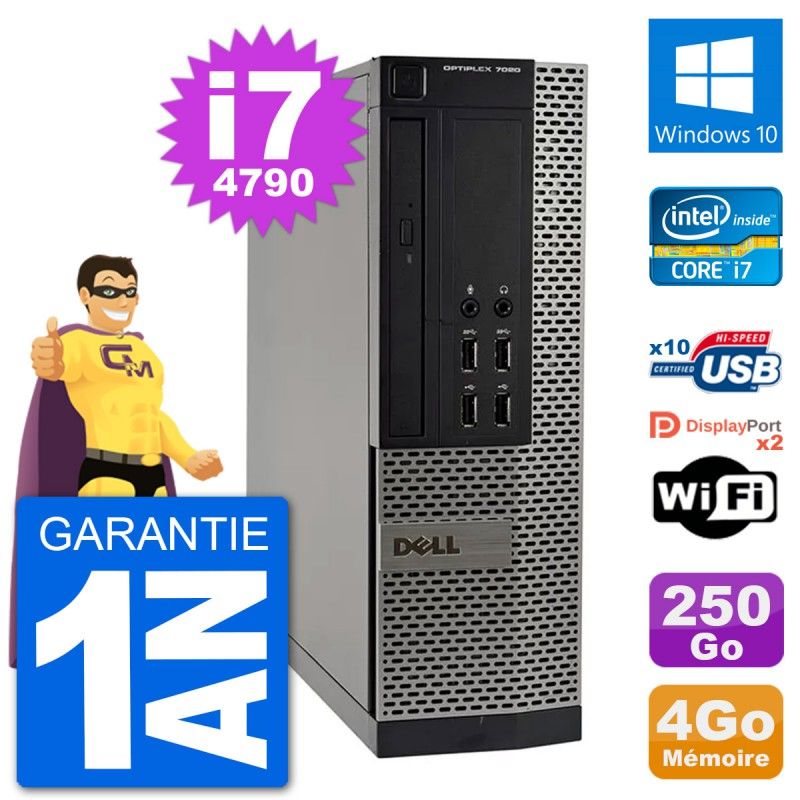 Dell OptiPlex 7020 SFF Desktop PC - Intel i7-4790, 4GB RAM, 250GB HDD, Windows 10, WiFi