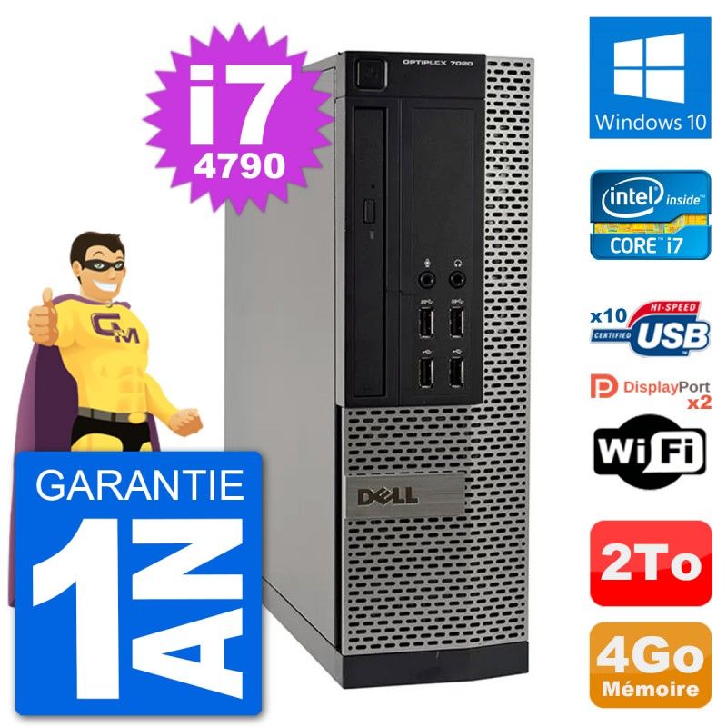 Dell OptiPlex 7020 SFF Desktop Computer - Intel i7-4790, 4GB RAM, 2TB HDD, Windows 10, WiFi