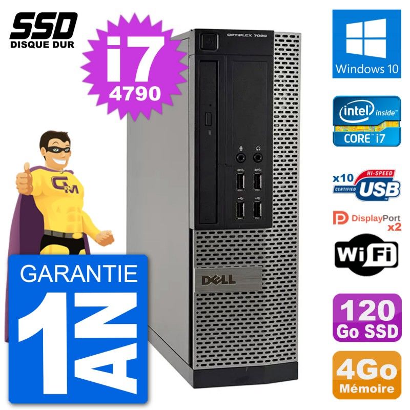 Dell OptiPlex 7020 SFF Desktop PC - Intel i7-4790, 4GB RAM, 120GB SSD, Windows 10, WiFi