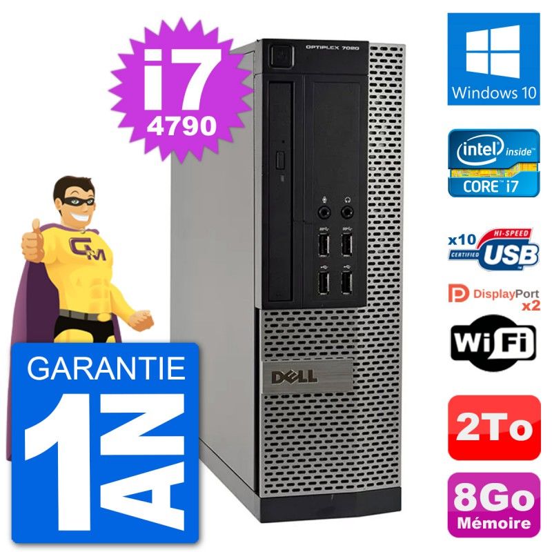 PC de escritorio Dell OptiPlex 7020 SFF - Intel i7-4790, 8GB RAM, disco duro de 2TB, Windows 10, WiFi