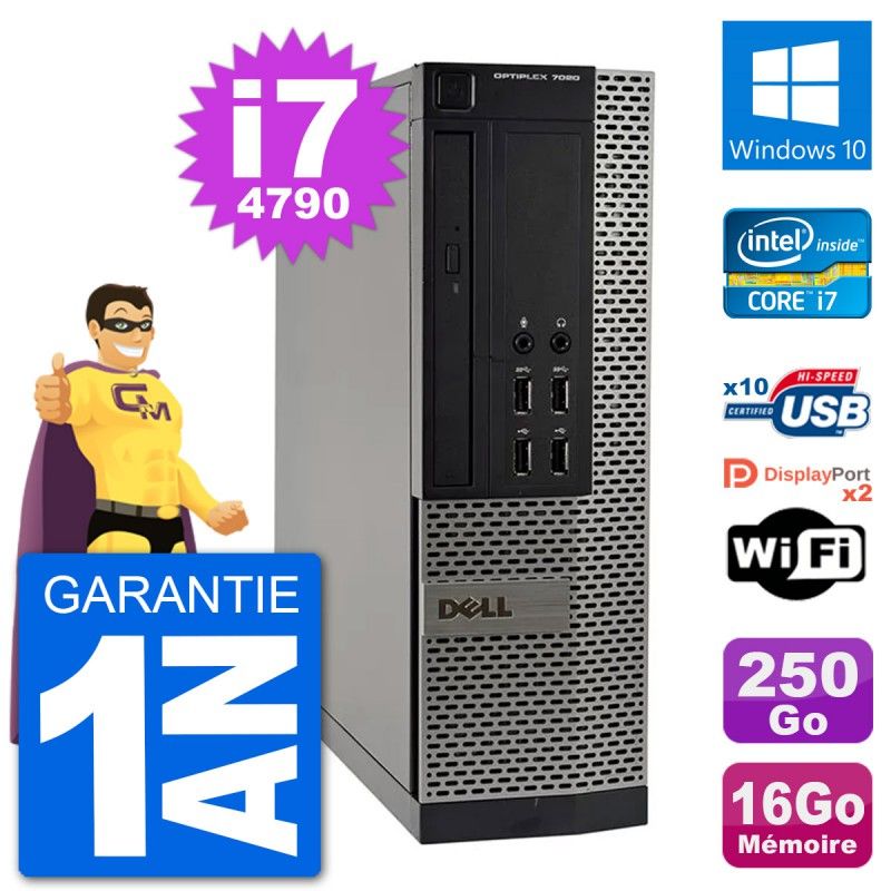 Dell OptiPlex 7020 SFF Desktop PC - Intel i7-4790, 16GB RAM, 250GB SSD, Windows 10, WiFi