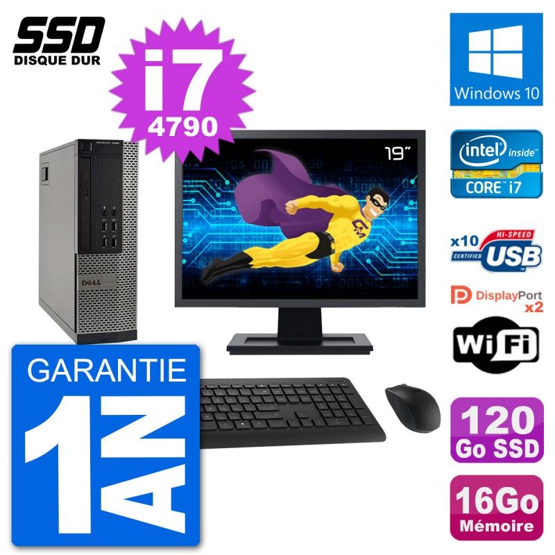 Dell Optiplex 7020 SFF PC - 19" Screen, Intel i7-4790, 16GB RAM, 120GB SSD, Windows 10, WiFi