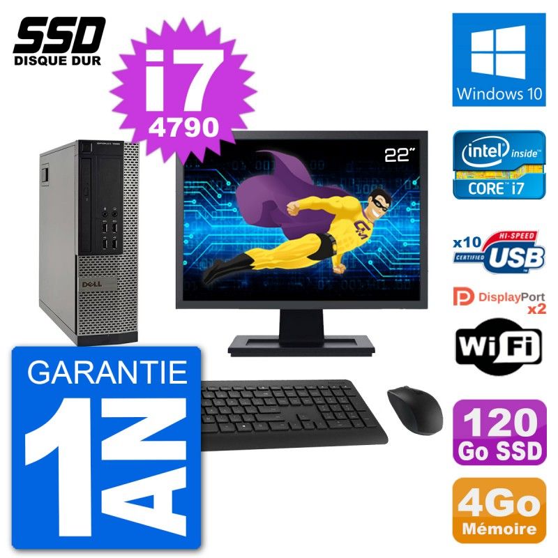 Dell 7020 SFF Computer - 22" Screen, Intel i7-4790, 4GB RAM, 120GB SSD, Windows 10, WiFi