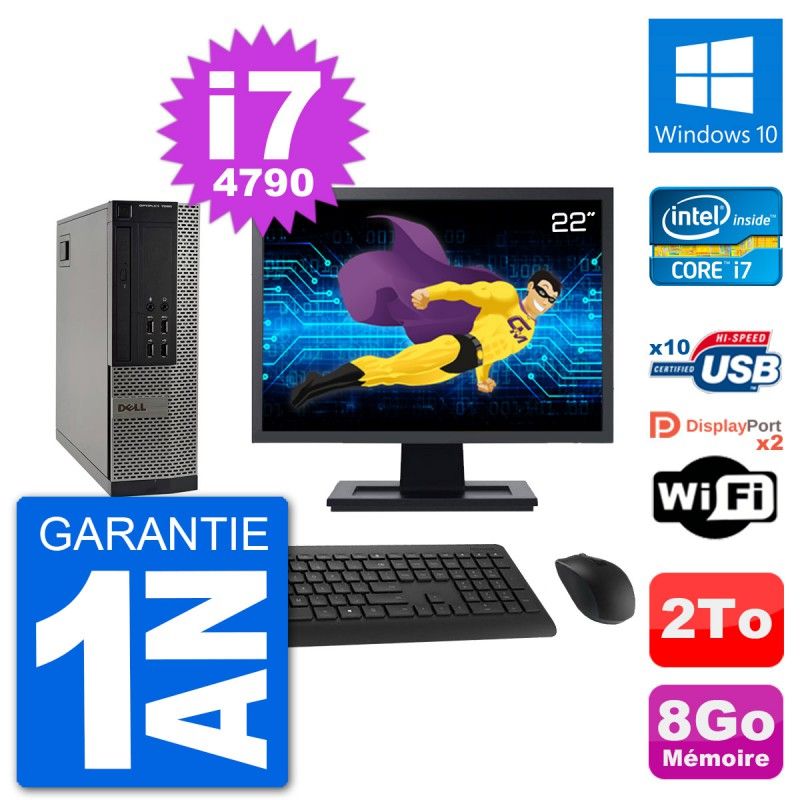 Dell Optiplex 7020 SFF Computer - 22" Screen, Intel i7-4790, 8GB RAM, 2TB HDD, Windows 10, WiFi