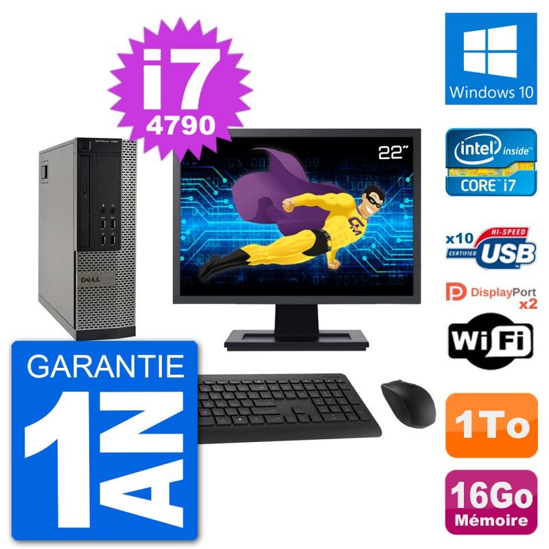 Dell Optiplex 7020 SFF Desktop PC - 22" Screen, Intel i7-4790, 16GB RAM, 1TB HDD, Windows 10, WiFi
