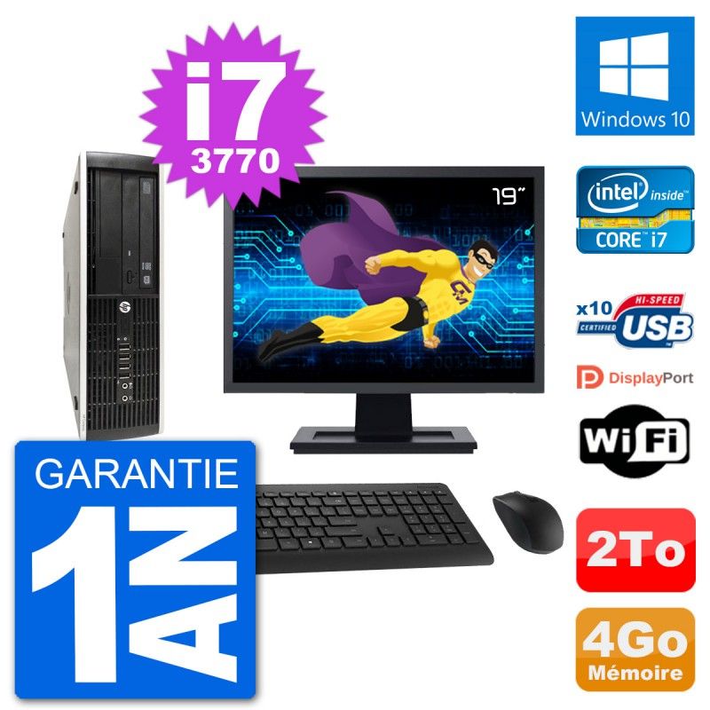 HP Compaq Pro 6300 SFF Desktop PC - 19" Screen, i7-3770, 4GB RAM, 2TB HDD, Windows 10, WiFi