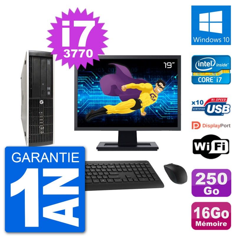 HP Compaq Pro 6300 SFF Desktop PC - 19" Screen, Intel i7-3770, 16GB RAM, 250GB SSD, Windows 10, WiFi