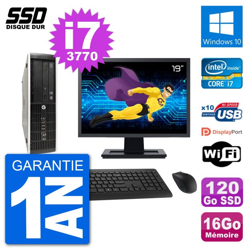 HP Compaq Pro 6300 SFF Desktop PC - 19" Screen, i7-3770, 16GB RAM, 120GB SSD, Windows 10, Wifi
