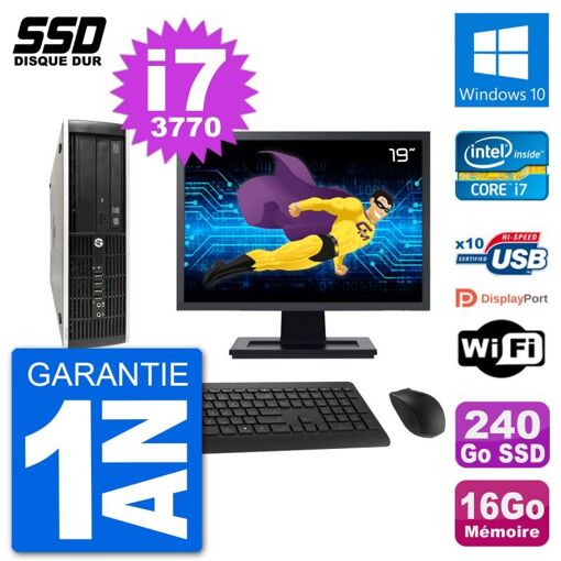 PC HP Compaq Pro 6300 SFF - Pantalla de 19', i7-3770, 16GB RAM, 240GB SSD, Windows 10, Wifi