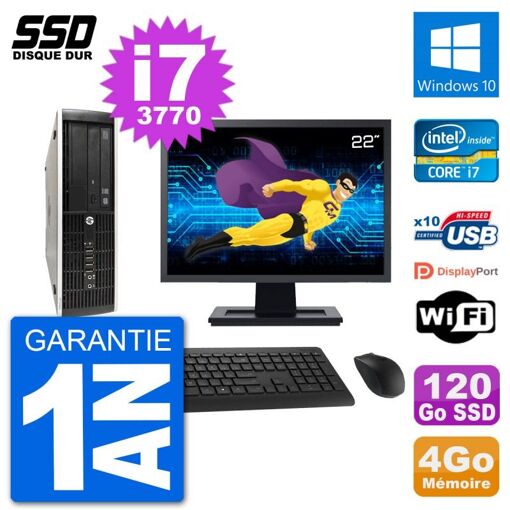 HP Compaq Pro 6300 SFF Desktop PC - 22" Screen, i7-3770, 4GB RAM, 120GB SSD, Windows 10, Wifi