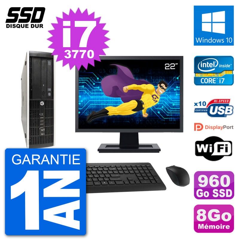 HP Compaq Pro 6300 SFF Desktop PC - 22" Screen, i7-3770, 8GB RAM, 960GB SSD, Windows 10, WiFi