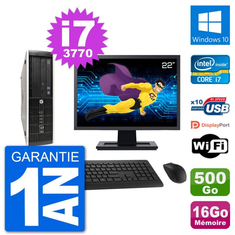 HP Compaq Pro 6300 SFF Desktop PC - 22" Screen, Intel i7-3770, 16GB RAM, 500GB HDD, Windows 10, WiFi
