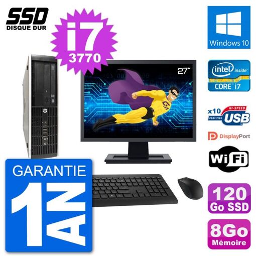 HP Compaq Pro 6300 SFF Desktop PC | 27" Screen | i7-3770 | 8GB RAM | 120GB SSD | Windows 10 | WiFi