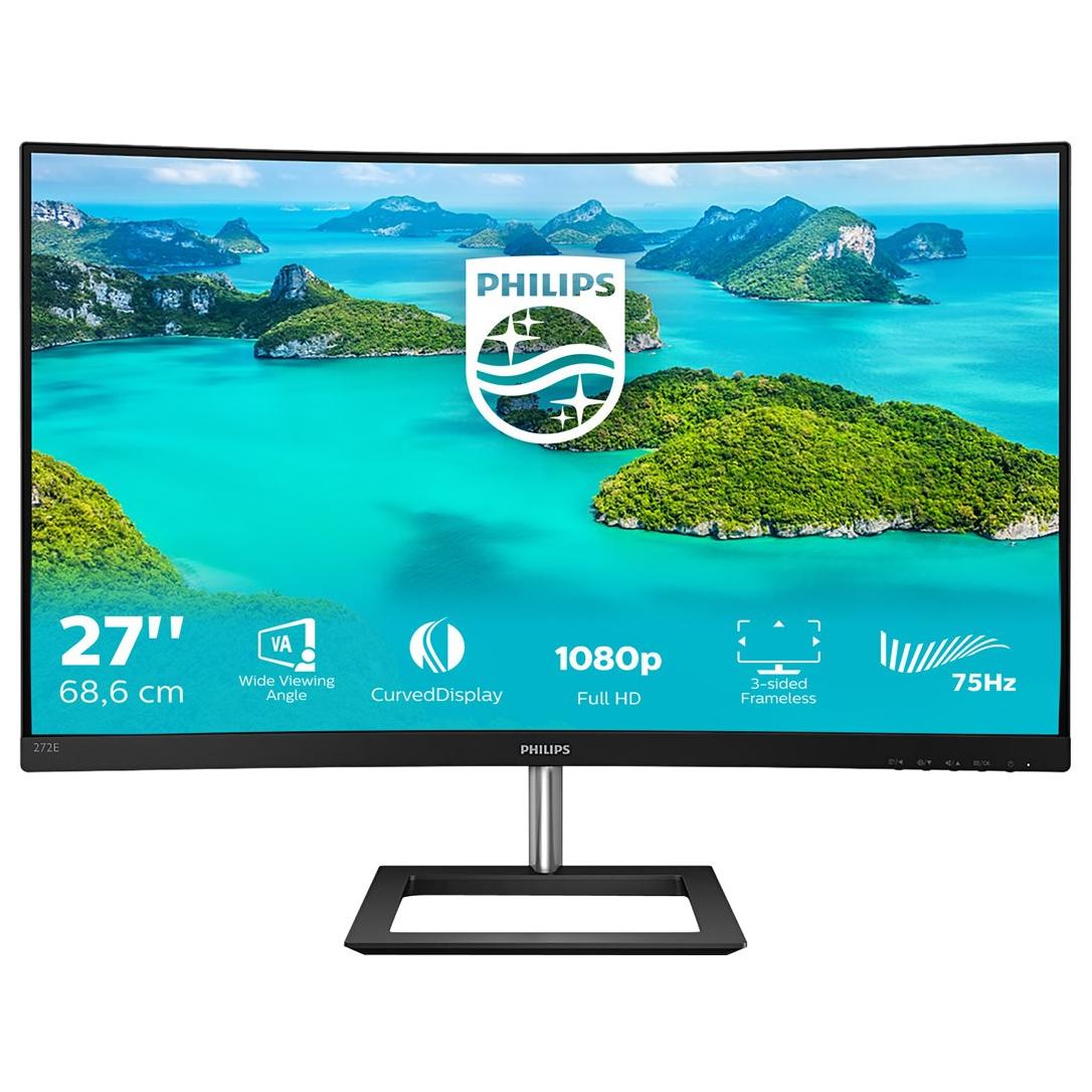 Philips E-line 272E1CA - LED Curved Monitor - 27" - Full HD (1080p) at 75Hz - VA - 250 cd/m² - 3000:1 - 4ms - HDMI, VGA, DisplayPort - Built-in Speakers - Textured Black