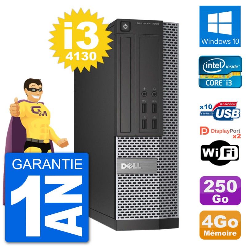 Dell OptiPlex 7020 SFF Desktop PC - Intel i3-4130, 4GB RAM, 250GB HDD, Windows 10, WiFi