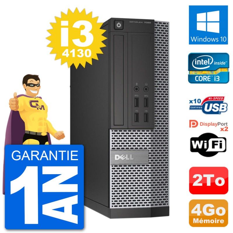 Dell OptiPlex 7020 SFF Desktop PC - Intel i3-4130, 4GB RAM, 2TB HDD, Windows 10, WiFi