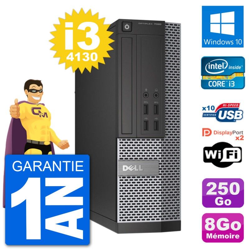 Dell OptiPlex 7020 SFF Desktop PC - Intel i3-4130, 8GB RAM, 250GB HDD, Windows 10, WiFi