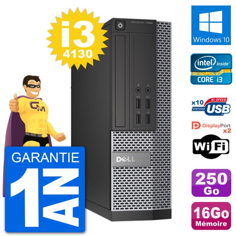 Dell OptiPlex 7020 SFF Desktop PC - Intel i3-4130, 16GB RAM, 250GB SSD, Windows 10, WiFi