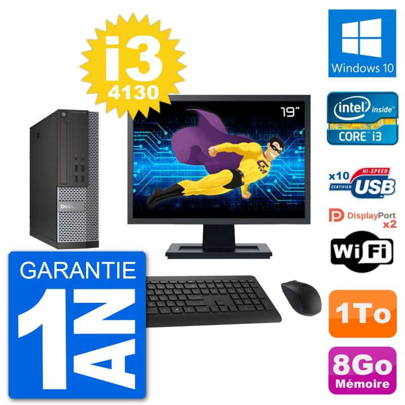 Dell Optiplex 7020 SFF Desktop PC - 19" Screen, Intel i3-4130, 8GB RAM, 1TB HDD, Windows 10, Wifi