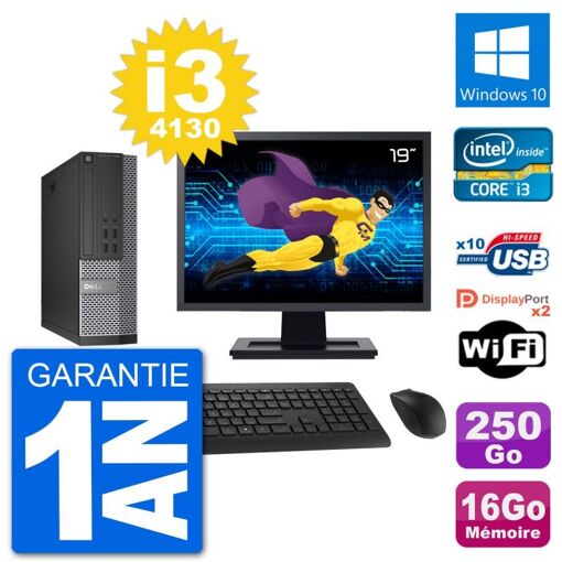 Dell Optiplex 7020 SFF Computer - 19" Screen, Intel i3-4130, 16GB RAM, 250GB HDD, Windows 10, WiFi