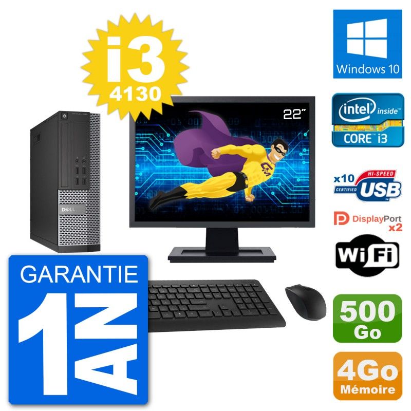 Dell Optiplex 7020 SFF Computer - 22" Screen, Intel i3-4130, 4GB RAM, 500GB HDD, Windows 10, WiFi