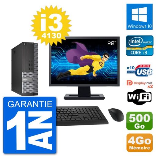 Dell Optiplex 7020 SFF Computer - 22" Screen, Intel i3-4130, 4GB RAM, 500GB HDD, Windows 10, WiFi