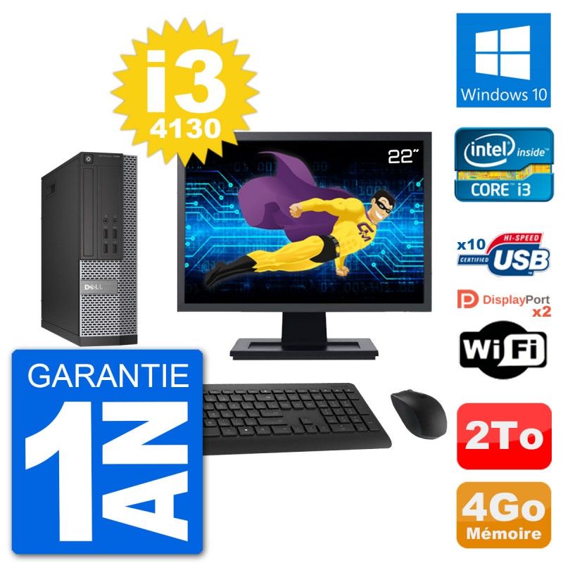 Dell Optiplex 7020 SFF Computer - 22" Screen, Intel i3-4130, 4GB RAM, 2TB HDD, Windows 10, WiFi