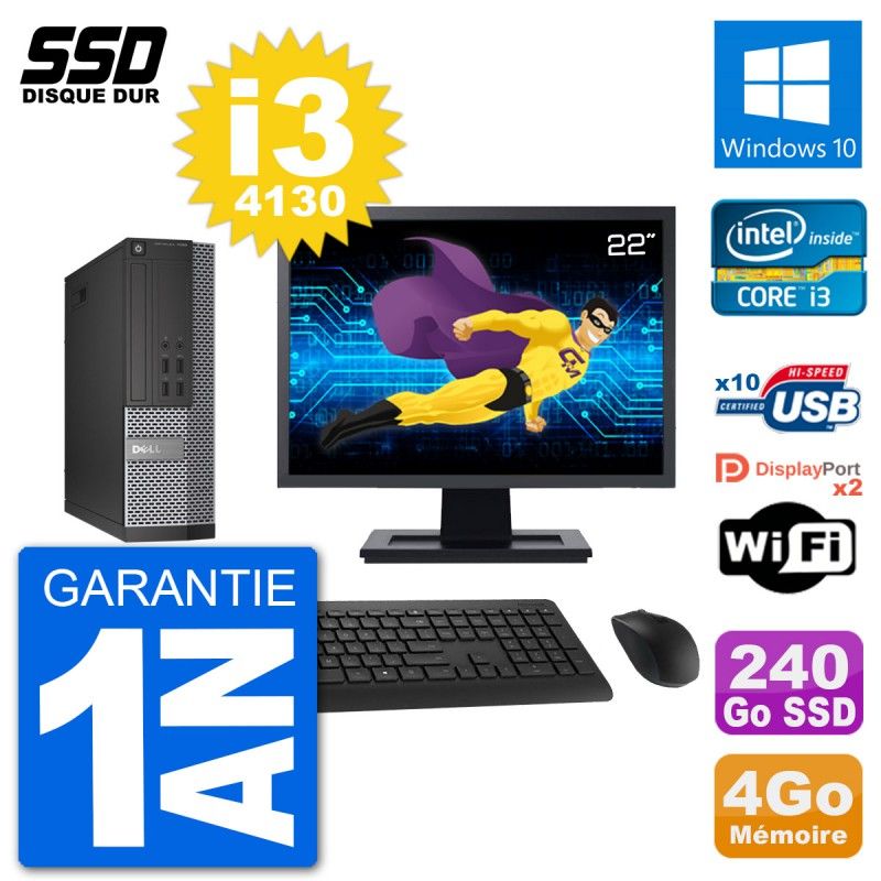 Dell Optiplex 7020 SFF Computer - 22" Screen, Intel i3-4130, 4GB RAM, 240GB SSD, Windows 10, WiFi