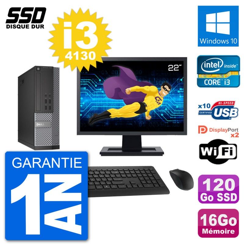 Dell Optiplex 7020 SFF Computer - 22" Screen, Intel i3-4130, 16GB RAM, 120GB SSD, Windows 10, Wifi