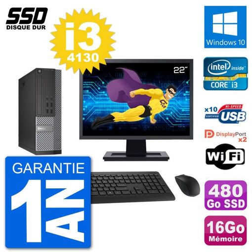 Dell Optiplex 7020 SFF Computer - 22" Screen, Intel i3-4130, 16GB RAM, 480GB SSD, Windows 10, WiFi