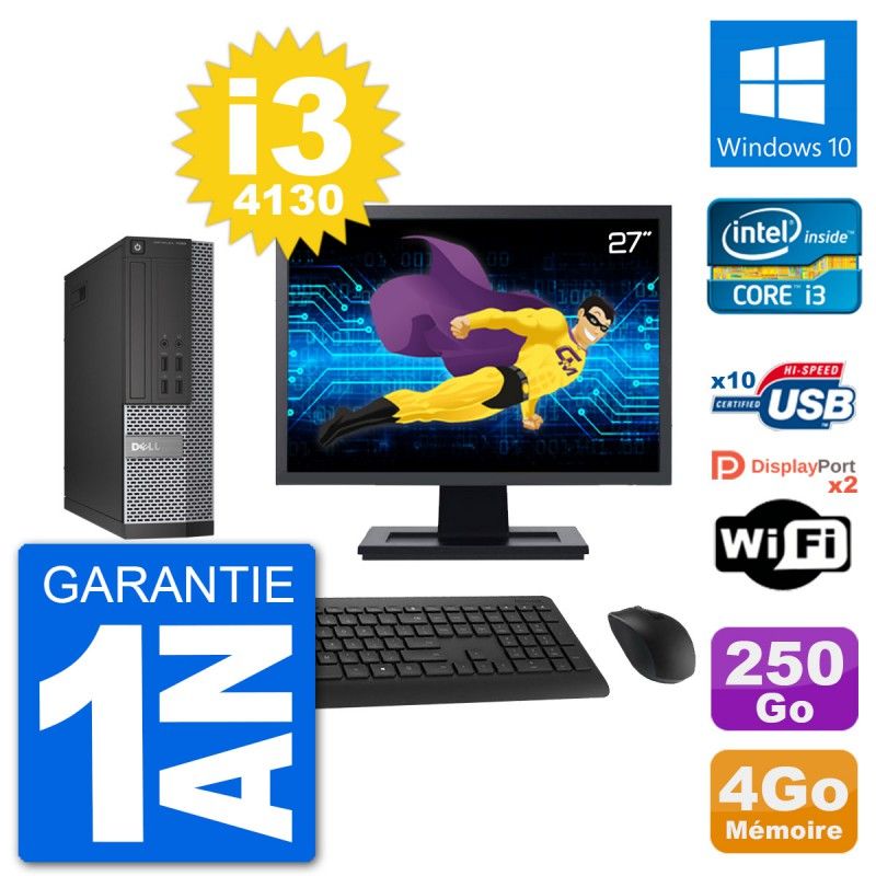 Dell Optiplex 7020 SFF Desktop Computer, 27" Screen, Intel i3-4130, 4GB RAM, 250GB HDD, Windows 10, WiFi