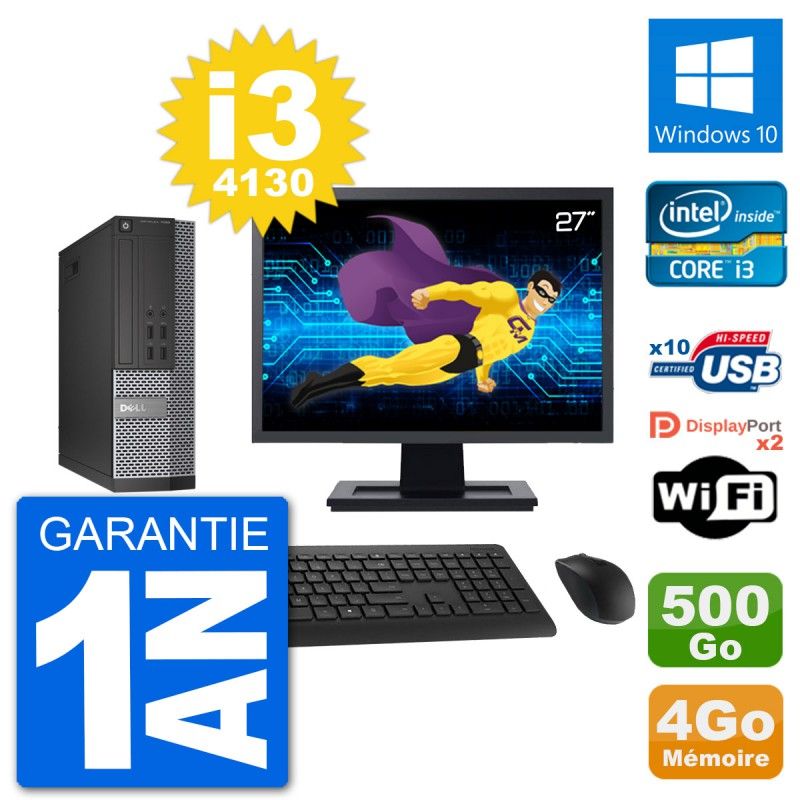 Dell Optiplex 7020 SFF Desktop PC - 27" Screen, Intel i3-4130, 4GB RAM, 500GB HDD, Windows 10, WiFi
