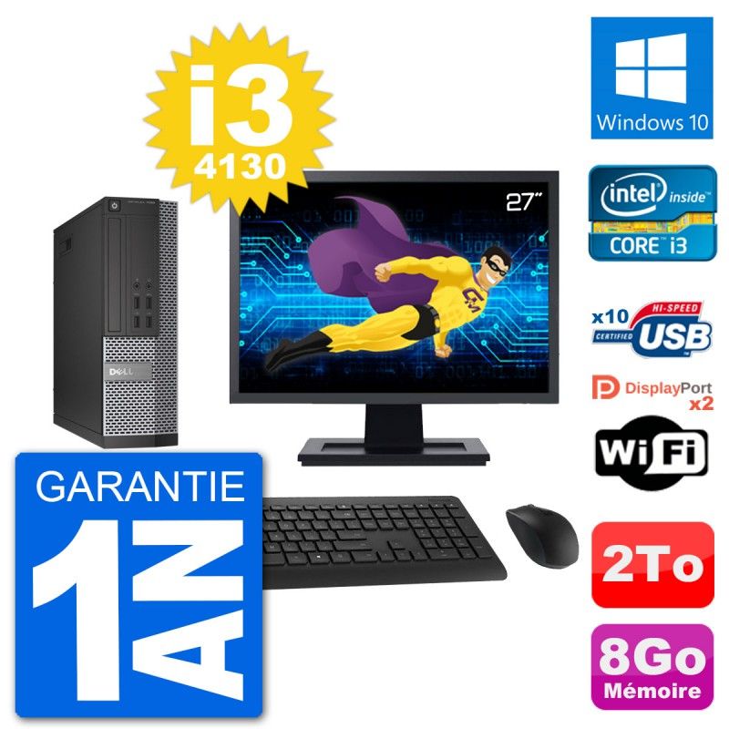 Dell Optiplex 7020 SFF Computer - 27" Screen, Intel i3-4130, 8GB RAM, 2TB HDD, Windows 10, WiFi
