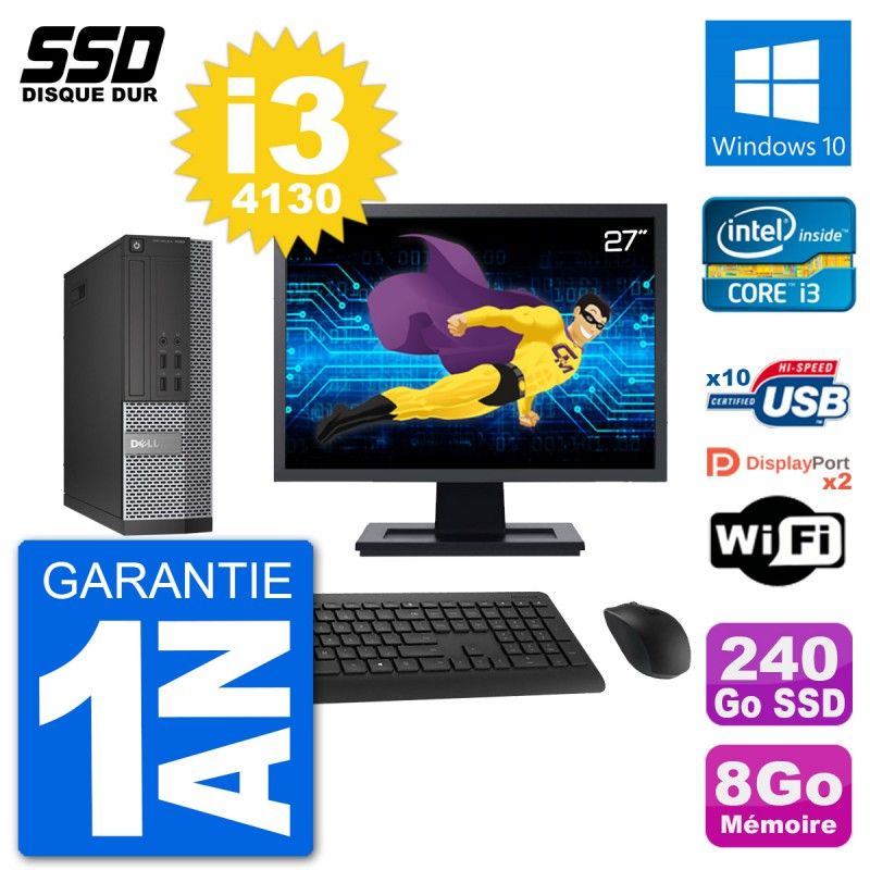 Dell Optiplex 7020 SFF Desktop Computer, 27" Screen, Intel i3-4130, 8GB RAM, 240GB SSD, Windows 10, WiFi