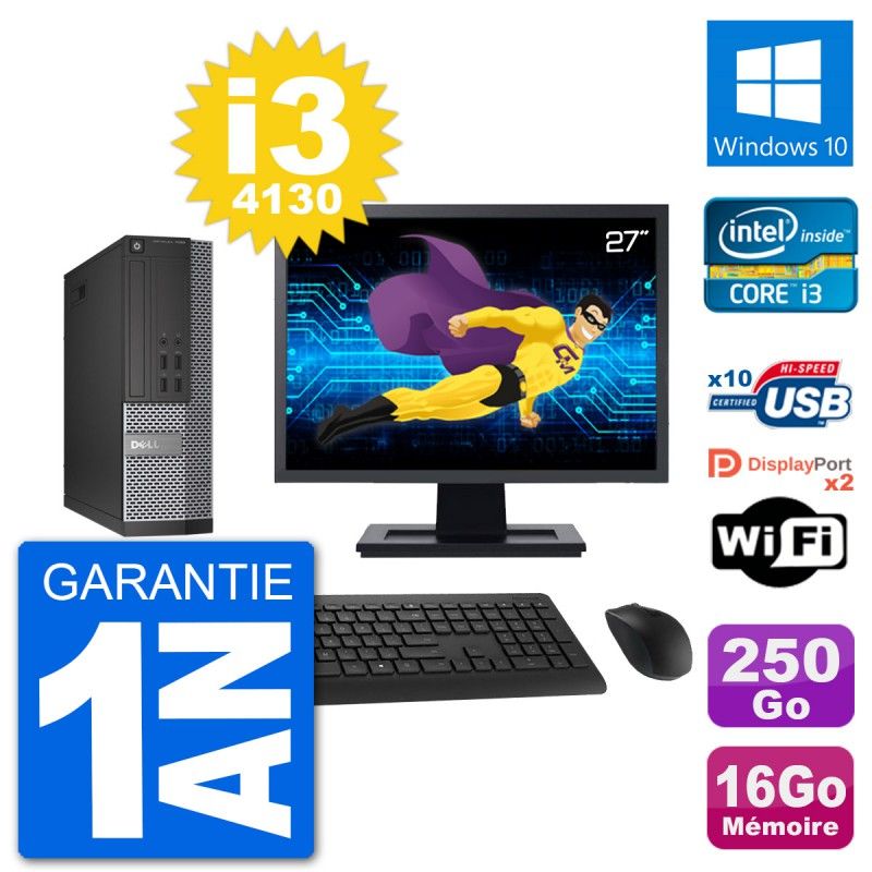 Dell Optiplex 7020 SFF Computer - 27" Screen, Intel i3-4130, 16GB RAM, 250GB SSD, Windows 10, WiFi