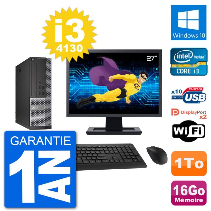 Dell Optiplex 7020 SFF Computer - 27" Screen, Intel i3-4130, 16GB RAM, 1TB Hard Drive, Windows 10, WiFi