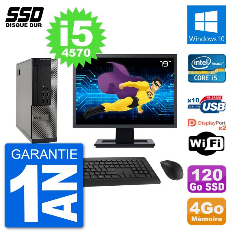 Dell Optiplex 7020 SFF Desktop Computer - 19" Screen, Intel i5-4570, 4GB RAM, 120GB SSD, Windows 10, WiFi
