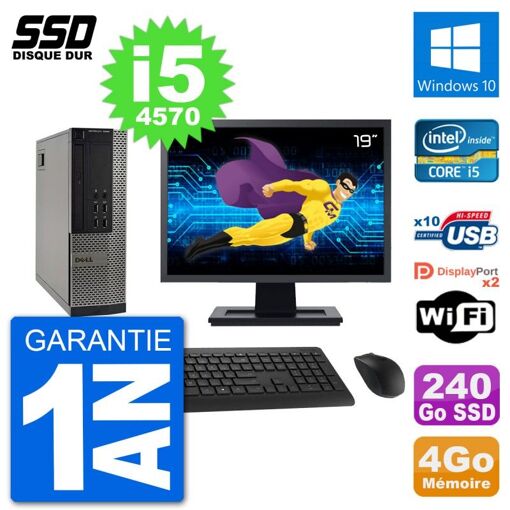 Dell Optiplex 7020 SFF Computer - 19" Screen, Intel i5-4570, 4GB RAM, 240GB SSD, Windows 10, Wifi