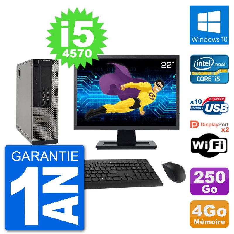 Dell Optiplex 7020 SFF Computer - 22" Screen, Intel i5-4570, 4GB RAM, 250GB HDD, Windows 10, WiFi
