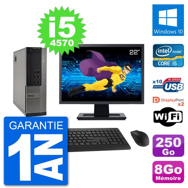 Dell Optiplex 7020 SFF Computer - 22" Screen, Intel i5-4570, 8GB RAM, 250GB HDD, Windows 10, WiFi