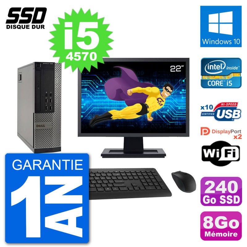 Dell Optiplex 7020 SFF Computer - 22" Screen, Intel i5-4570, 8GB RAM, 240GB SSD, Windows 10, WiFi