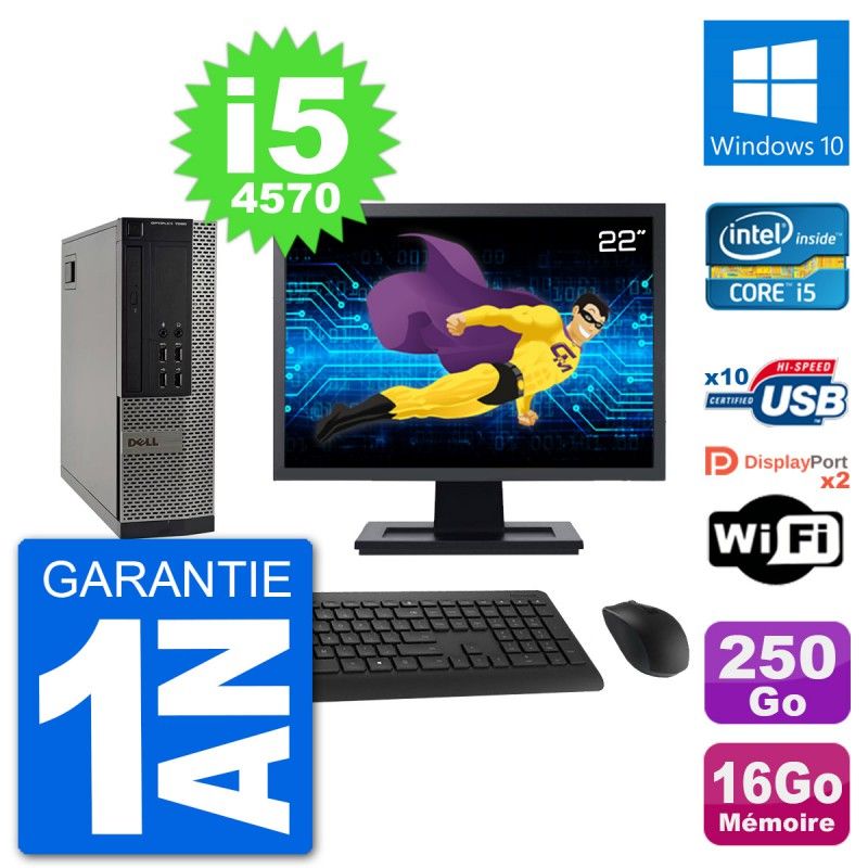 Computadora de escritorio Dell Optiplex 7020 SFF - Pantalla de 22', i5-4570, 16GB RAM, 250GB SSD, Windows 10, WiFi