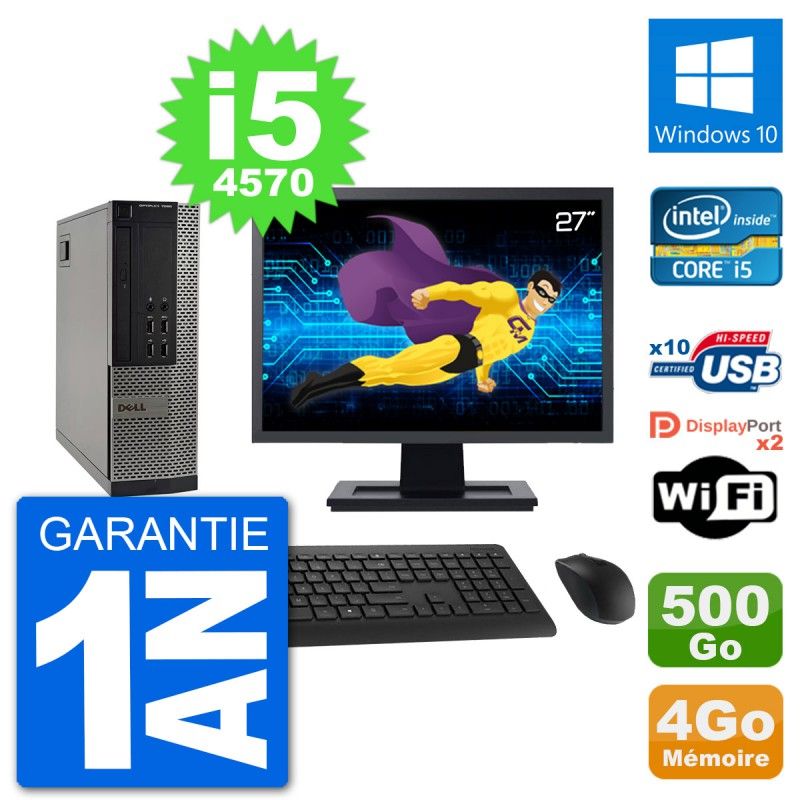 Dell Optiplex 7020 SFF Computer - 27" Screen, Intel i5-4570, 4GB RAM, 500GB HDD, Windows 10, WiFi