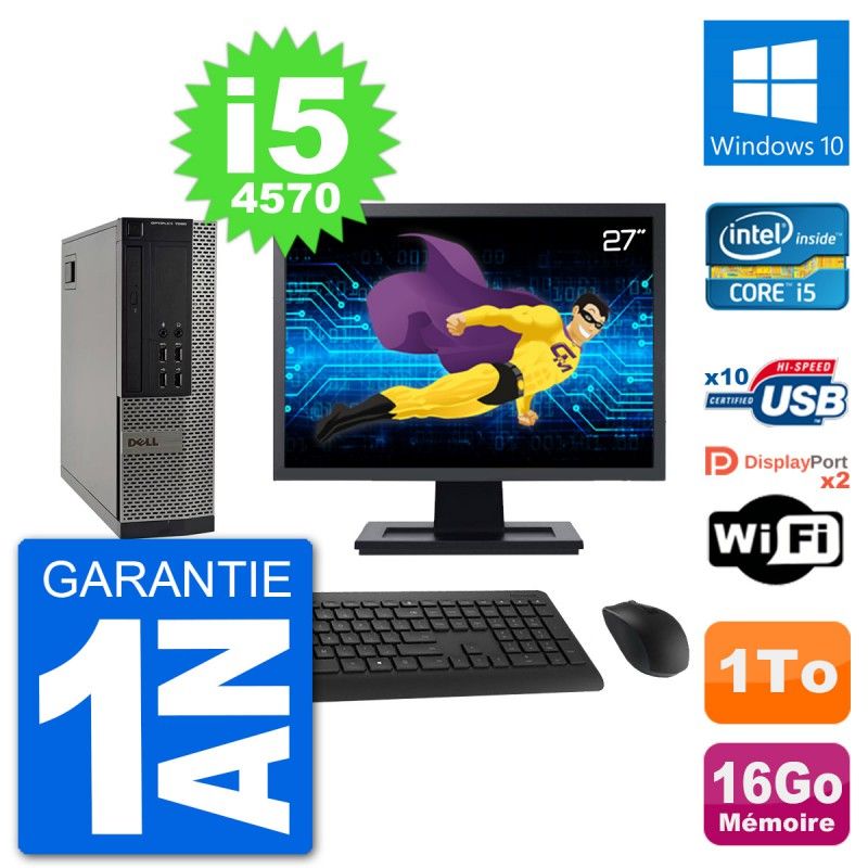 Dell Optiplex 7020 SFF Computer - 27" Screen, Intel i5-4570, 16GB RAM, 1TB HDD, Windows 10, WiFi