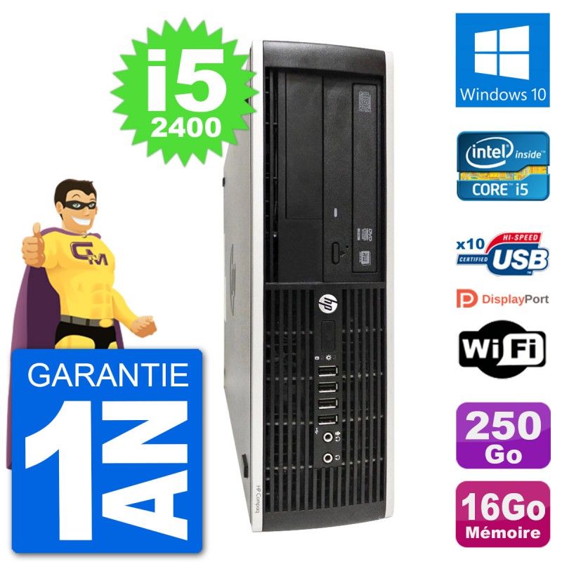 HP Compaq Pro 6300 SFF Desktop PC - Intel i5-2400, 16GB RAM, 250GB SSD, Windows 10, Wifi